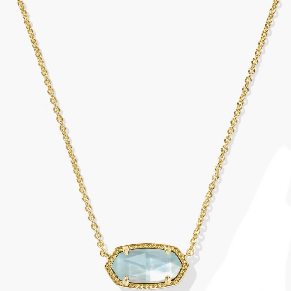 Kendra Scott Gold Elisa Necklace with Aqua Gemstone Pendant - Picture 2 of 4